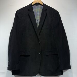 US POLO ASSN Blazer 42R Corduroy Sport Coat Lined Elbow Patch Black Plaid